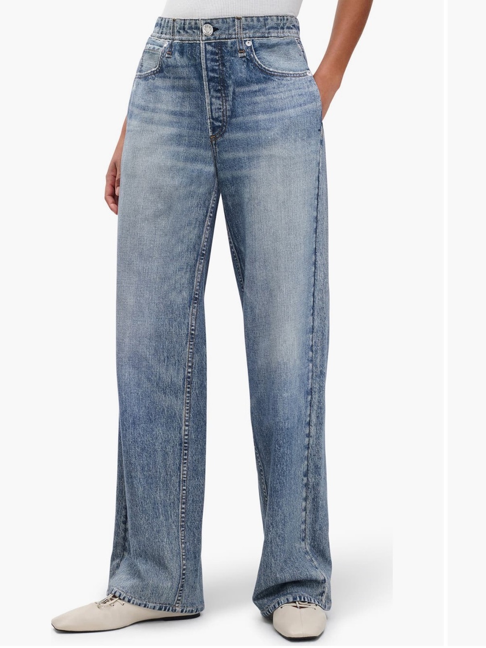 rag & bone Distressed Light Blue Wide-Leg Jeans